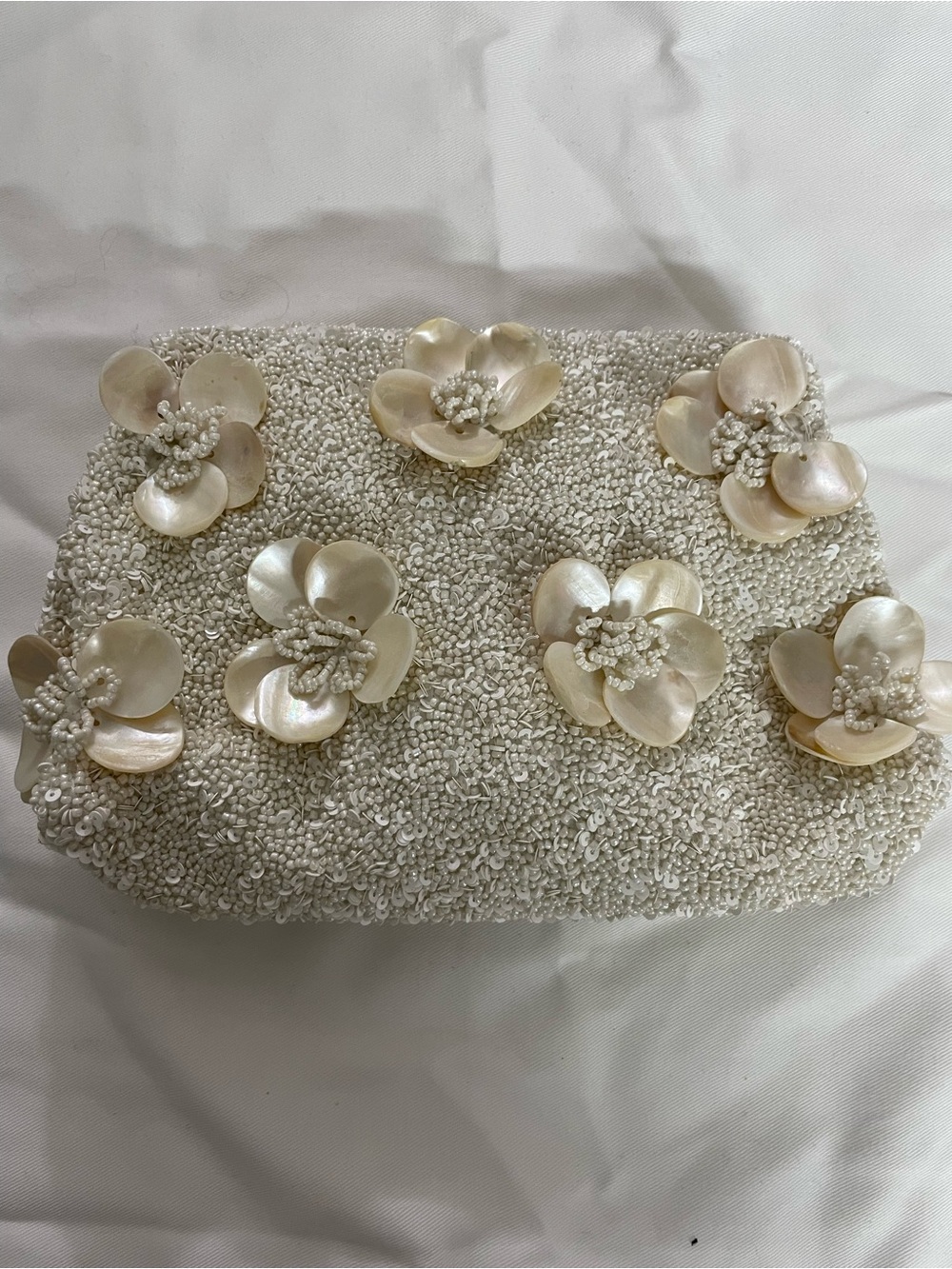 Pearl Beaded Floral Clutch - Ivory